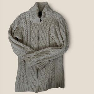 Aran Crafts Cream Zip Up Cable Knit Sweater